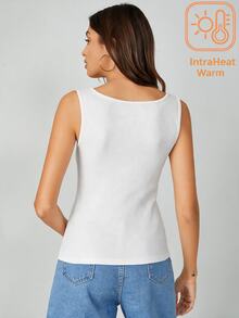 SHEIN BASICS Áo tank top nữ mùa hè phong cách tối giản, màu trơn, đa năng, mặc thường ngày và mặc nhà, màu trắng trơn, phối đồ mùa thu - trắng - Xem 2