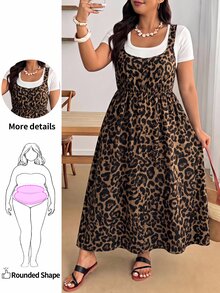 Enliva Gaun Putih Cokelat Ukuran Besar untuk Musim Panas, Formal, Liburan, Gaya Boho Kasual - MultiWarna - View 1