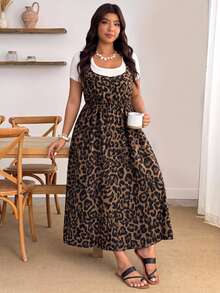 Enliva Gaun Putih Cokelat Ukuran Besar untuk Musim Panas, Formal, Liburan, Gaya Boho Kasual - MultiWarna - View 6