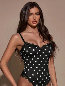 SHEIN BAE Women's Sexy Leather Patchwork Bustier - Black and White - View 7
