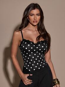 SHEIN BAE Women's Sexy Leather Patchwork Bustier - Black and White - View 3
