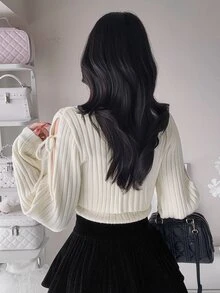 FRIFUL Women's Solid Color Camisole And Long Sleeve Cardigan Knit 2 Pieces Set Fall - Apricot - View 3