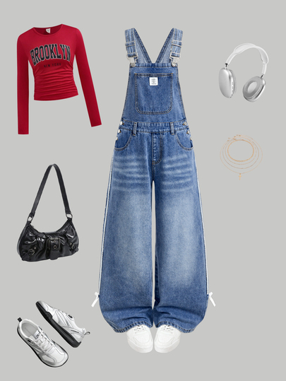 SHEIN Girlism Teen Girls Denim Overalls & Jumpsuits Back To School Cowgir