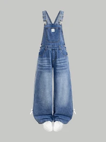SHEIN Girlism Baju Terusan dan Jumpsuit Denim untuk Remaja Perempuan Kembali ke Sekolah Gaya Cowgirl - Biru - View 7