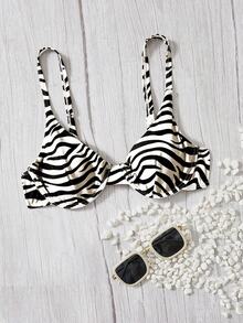 SHEIN Swim Summer Beach Zebra Stripe Underwire Bikini Top - Black and White - View 5