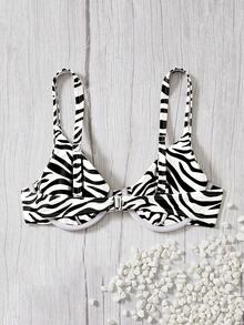 SHEIN Swim Summer Beach Zebra Stripe Underwire Bikini Top - Black and White - View 3