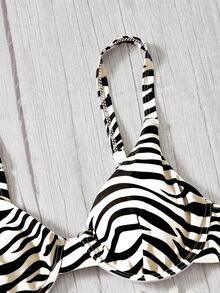 SHEIN Swim Summer Beach Zebra Stripe Underwire Bikini Top - Black and White - View 6