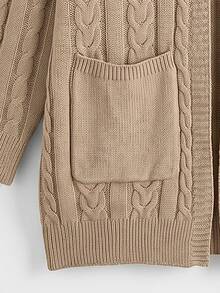 GlowEve CURVE Autumn/Winter Plus Size Loose Ribbed Long Sleeve Cardigan Solid Color Cable Knit Pocket Casual Cardigan - Khaki - View 3