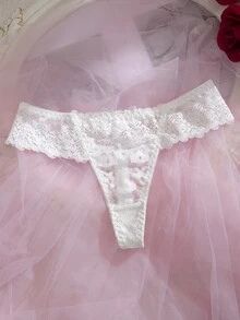 Crystal Vow Set Bra Berkawat Berbantalan Renda 2 Potong untuk Wanita - Putih - View 8