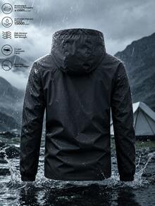 Gym Rark Men's Hooded Softshell Jacket, Lightweight Zipper Hard Shell Coat, Multi-Functional Pockets Outdoor Hiking Camping Windbreaker - Black - View 2