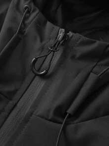 Gym Rark Men's Hooded Softshell Jacket, Lightweight Zipper Hard Shell Coat, Multi-Functional Pockets Outdoor Hiking Camping Windbreaker - Black - View 6