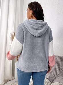 SHEIN LUNE 大尺碼休閒拼色拼接連帽衛衣，秋冬款 - 彩色 - 查看 7