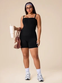 Rhythm Era Plus Size Women Seamless Sports Jumpsuit - Black - View 6