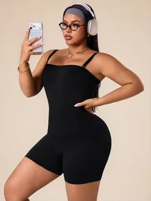 Rhythm Era Plus Size Women Seamless Sports Jumpsuit - Black - View 7