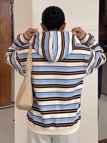 SHEIN 青少年女孩白色條紋落肩長袖休閒街頭風運動衫，適合六年級學校、秋季、萬聖節、Y2K、度假/復古/聖誕節 - 彩色 - 查看 3