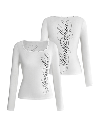 T-shirt transparent pour femme Y2K sexy hot girl, polyvalent, avec logo anglais, étoiles cloutées et col U