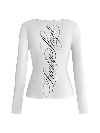 Y2K sexy Hot Girl All-Match vielseitiges Damen-T-Shirt mit englischem Logo, Sternen-Strass und U-Ausschnitt, transparent