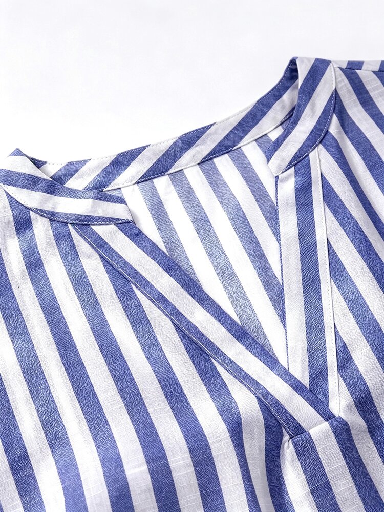 Linhara CURVE Plus-Size Lady's Stylish Striped Casual Autumn Blouse Fall - Blue - View 5