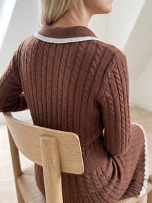 SHEIN LUNE Retro Academy Elegant Polo Collar Long Sleeve Knitted Top Knitted Half Skirt Autumn Wear Set, Fried Dough Twists Pattern, Back To School Wear - Brown - View 2