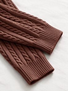 SHEIN LUNE Retro Academy Elegant Polo Collar Long Sleeve Knitted Top Knitted Half Skirt Autumn Wear Set, Fried Dough Twists Pattern, Back To School Wear - Brown - View 5
