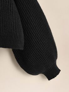 SHEIN Essnce Plus Drop Shoulder Ribbed Knit Cardigan, For Autumn To Formal Graduation Black Casual Baggy - Black - View 4