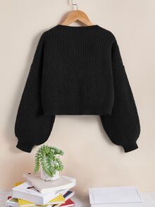 SHEIN Essnce Plus Drop Shoulder Ribbed Knit Cardigan, For Autumn To Formal Graduation Black Casual Baggy - Black - View 3