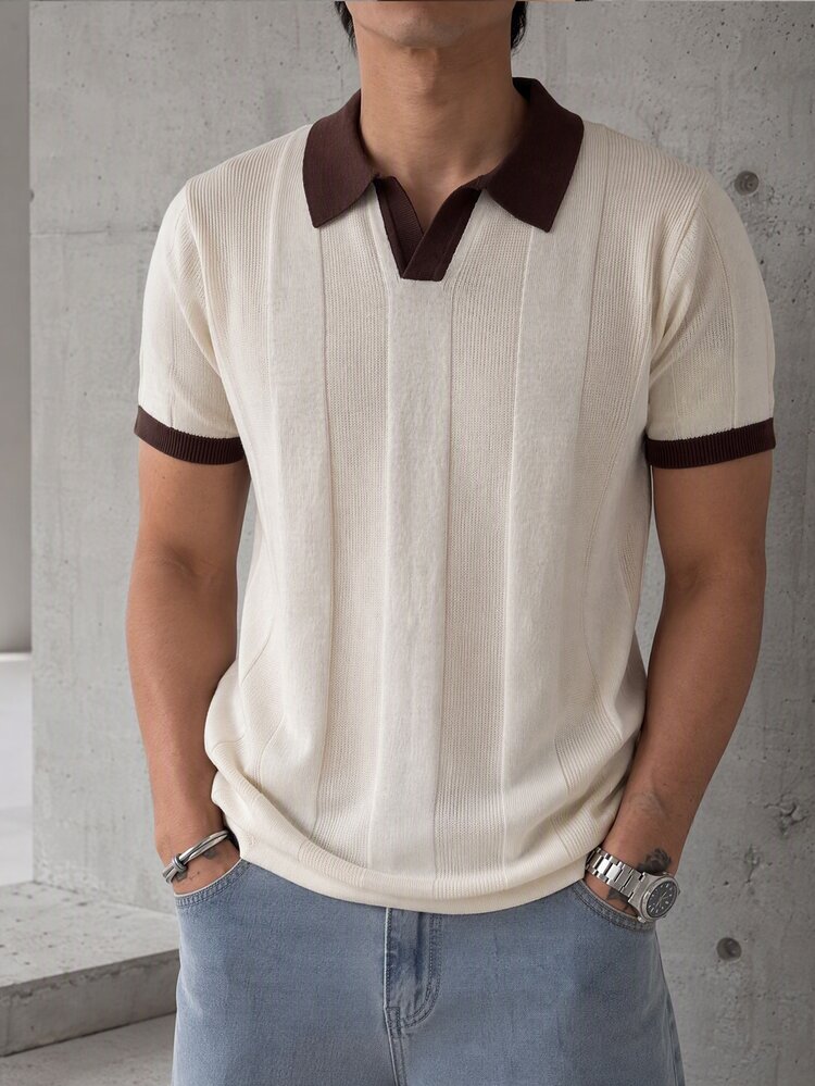 Manfinity CityGents Men's Colorblock Patchwork Short Sleeve Knit Top - Multicolor - View 5