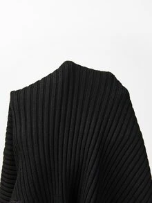 SHEIN Contrast Lace Split Thigh Knit Skirt - Black - View 6