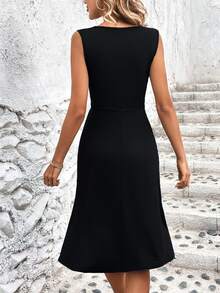 EMERY ROSE Women Dresses Ruched Membungkus Plain Casual - Hitam - View 2