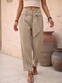 EMERY ROSE Women Pants Berikat Kantong Paper Bag Pants Plain Casual - Khaki - View 1