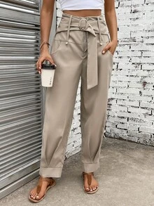EMERY ROSE Women Pants Berikat Kantong Paper Bag Pants Plain Casual - Khaki - View 6