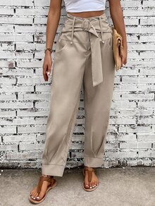 EMERY ROSE Women Pants Berikat Kantong Paper Bag Pants Plain Casual - Khaki - View 3