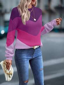 EMERY ROSE Colour Block Chevron Pattern Drop Shoulder Jumper - Multicolor - View 4