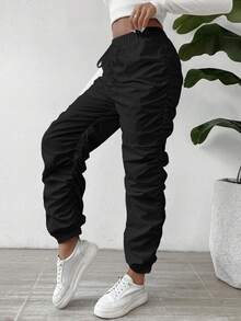 EMERY ROSE Women's Elastic Waist Wrinkle Pants Fall Cloth For Women - Black - View 5