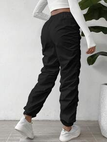 EMERY ROSE Women's Elastic Waist Wrinkle Pants Fall Cloth For Women - Black - View 2