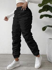 EMERY ROSE Women's Elastic Waist Wrinkle Pants Fall Cloth For Women - Black - View 4