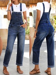 EMERY ROSE Women's Denim Jumpsuit, Fashion Suitable For Summer - Dark Wash - View 3