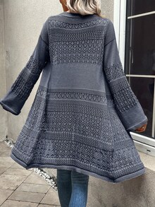 EMERY ROSE Women's Minimalist Hollow-Out Knitted Cardigan, Versatile For Autumn/Winter - Grey - View 2