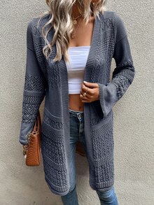EMERY ROSE Women's Minimalist Hollow-Out Knitted Cardigan, Versatile For Autumn/Winter - Grey - View 4