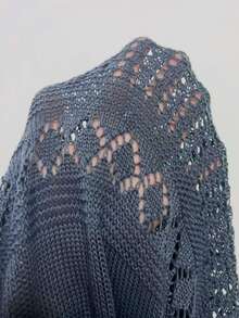 EMERY ROSE Women's Minimalist Hollow-Out Knitted Cardigan, Versatile For Autumn/Winter - Grey - View 7