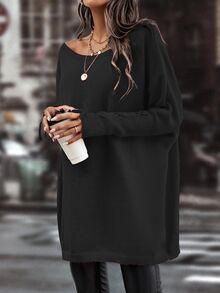 EMERY ROSE Boat Neck Lace Up Cuff Batwing Sleeve Sweater Without Belt,Long Sleeve Tops Knit Pullover Fall Winter - Black - View 3