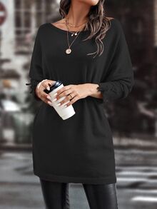 EMERY ROSE Boat Neck Lace Up Cuff Batwing Sleeve Sweater Without Belt,Long Sleeve Tops Knit Pullover Fall Winter - Black - View 5