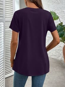 EMERY ROSE Women's Casual V-Neck Short Sleeve Loose T-Shirt, Solid Color, Suitable For Daily Commute, Summer - Purple - View 2
