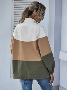 EMERY ROSE Color-Block Zip Up Drawstring Hem Jacket Fall Winter Cloth For Women - Multicolor - View 2