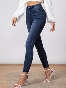 EMERY ROSE Casual Washed Slim Fit Denim Pants - Dark Wash - View 1
