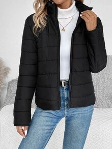 EMERY ROSE Zip Up Padded Padded Coat For Winter Clothes Fall Cloth For Women - Black - View 4