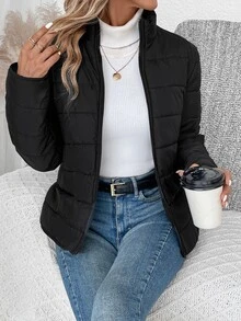 EMERY ROSE Zip Up Padded Padded Coat For Winter Clothes Fall Cloth For Women - Black - View 3