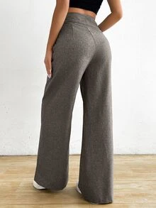 EMERY ROSE Women Asymmetric Waist Loose Casual Wide Leg Pants Fall Cloth For Women - Coffee Brown - View 2