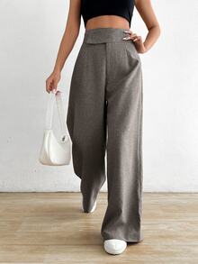 EMERY ROSE Women Asymmetric Waist Loose Casual Wide Leg Pants Fall Cloth For Women - Coffee Brown - View 5