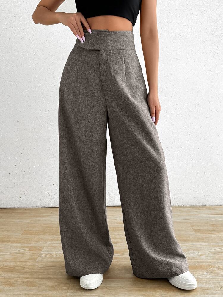 EMERY ROSE Women Asymmetric Waist Loose Casual Wide Leg Pants Fall Cloth For Women - Coffee Brown - View 7